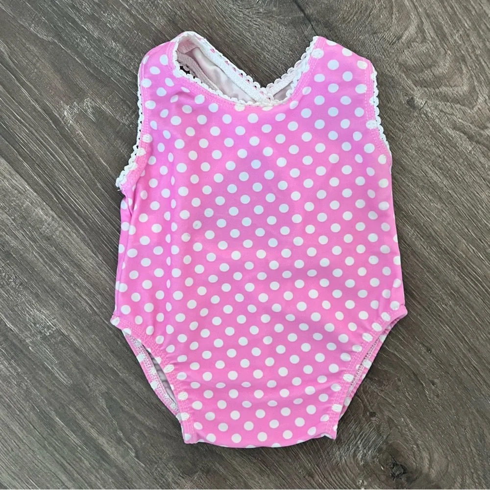 🍄3/$15 Girls Pink Polka Dot One Piece Swimsuit 24 Months Criss Cross Back Beach